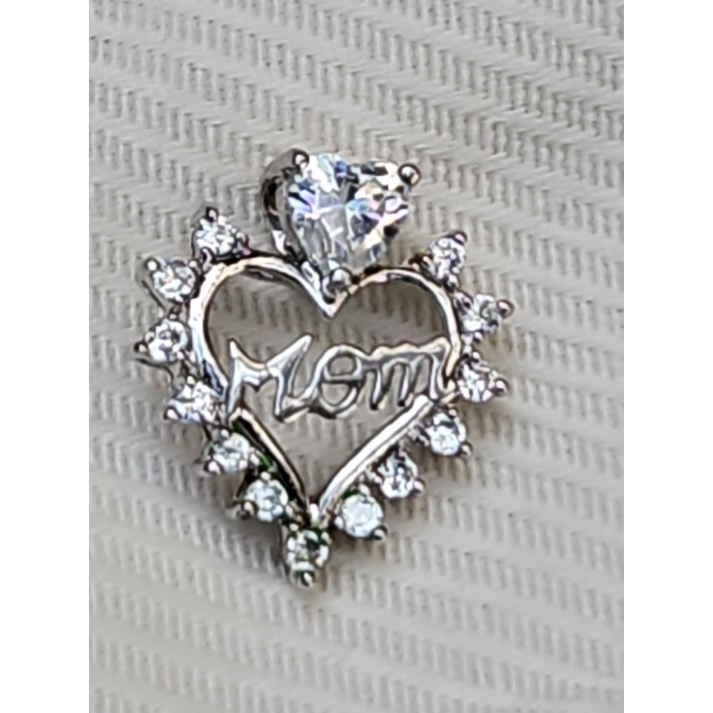 Sterling Silver "MOM" Heart 1" Pendant CZ Bling Spell Out Vintage Y2K - Picture 2 of 6
